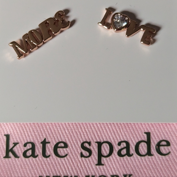 NWT Kate Spade More Love Studs - Spell it Out Collection rose gold/ clear stone - Picture 6 of 16